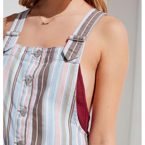 BDG pink blue striped overall denim button dress - Picture 5 of 11